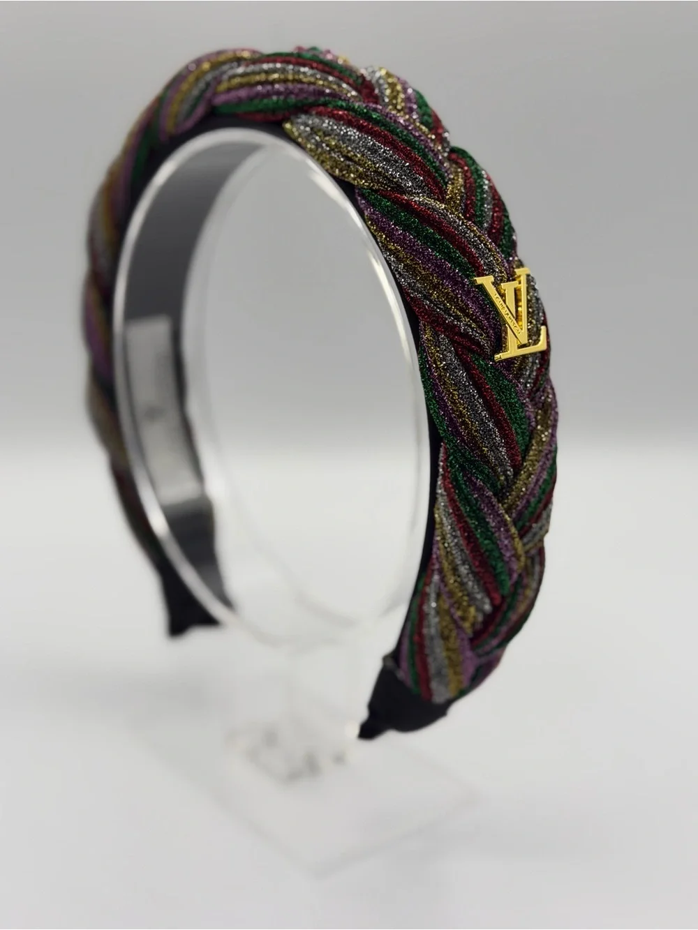 Louis Vuitton Multicolor Braided Headband with Gold LV Emblem